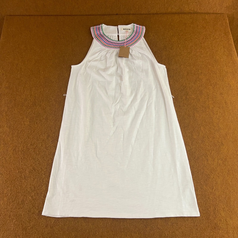 Boden Womens Size 10 White Eleni Embroidered Neckline Cotton Dress NWT *No Belt* - Picture 1 of 12
